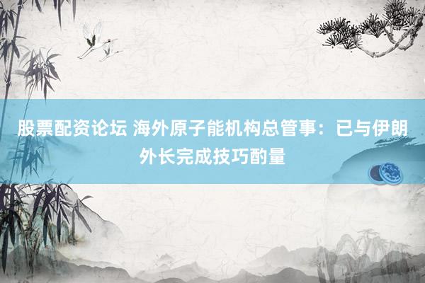 股票配资论坛 海外原子能机构总管事：已与伊朗外长完成技巧酌量